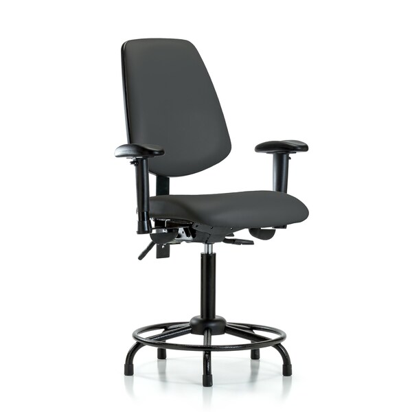 Medium Bench Chair Adjustable Arms, 22" to 29" Height, Vinyl, Charcoal