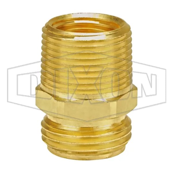 Garden Hose Adapter, 3/4-11-1/2 x 3/4-14 x 1/2 in, Male Garden Hose Thread x MNPT x FNPT, 34 to 195Deg