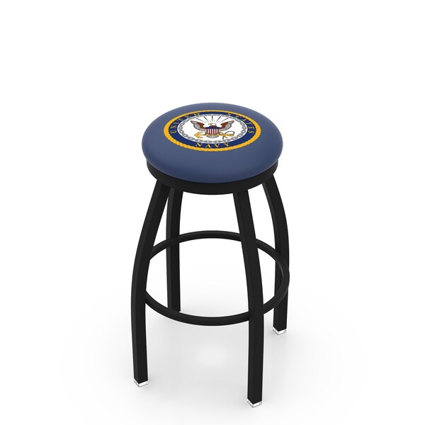 25" Blk Wrinkle U.S. Navy Swivel Bar Stool, Accent Ring