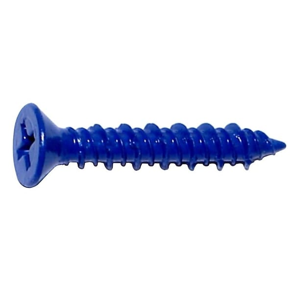Masonry Screw, 3/16" Dia., Flat, 1 1/4 in L, Steel Blue Ruspert