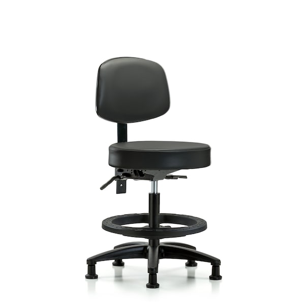 Vinyl Stool, Back, Med Bench, Foot Ring, Glides, Carbon