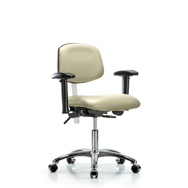 Clean Room Chair Desk Chair, Vinyl, Caster, Wht, CL100, Adjustable Arms, 18" to 23" Height, Vinyl