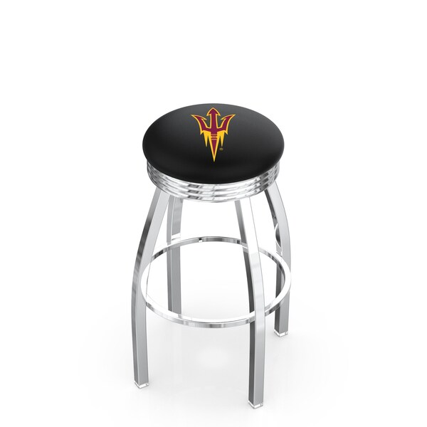 25" Chrome Arizona State Swivel Bar Stool, Accent Ring, Pitchfork