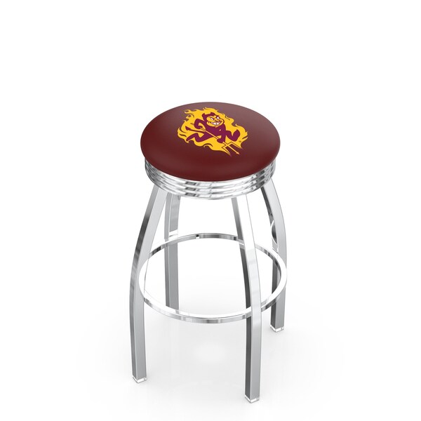 25" Chrome Arizona State Swivel Bar Stool, Accent Ring, Sparky Logo