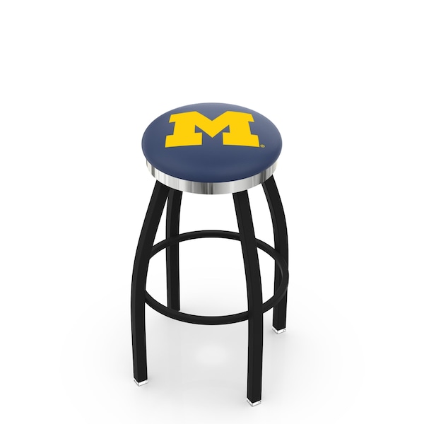 25" Blk Wrinkle Michigan Swivel Bar Stool, Chrome Ring