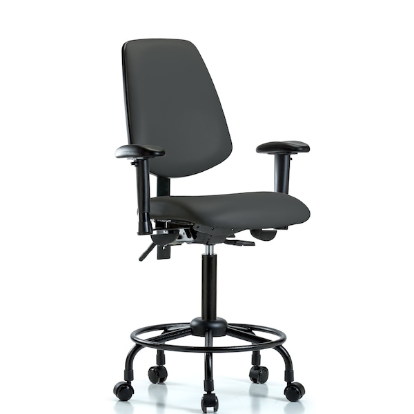 Medium Bench Chair Adjustable Arms, 23" to 31" Height, Vinyl, Charcoal