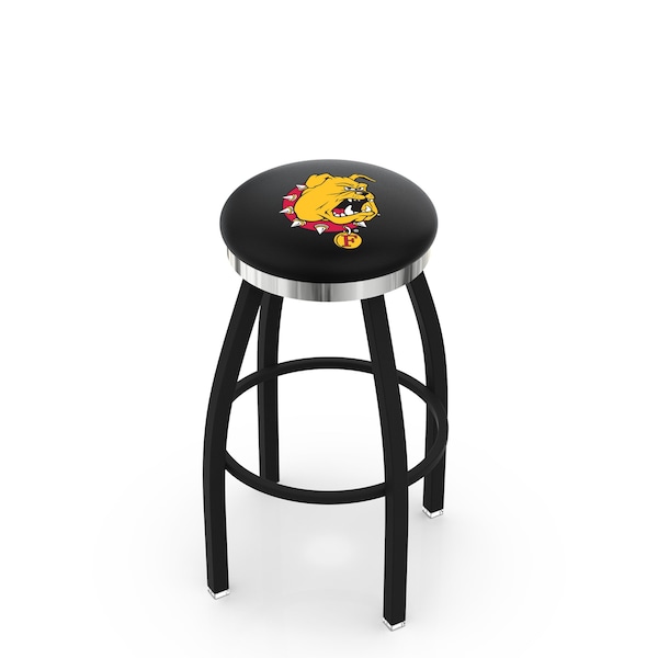 25" Blk Wrinkle Ferris State Swivel Bar Stool, Chrome Ring