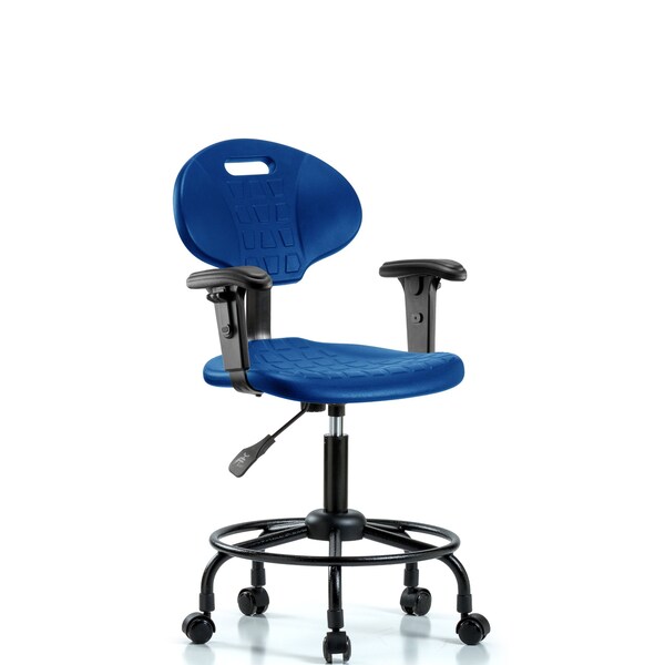 Erie Poly Chair, Desk, Arms, Round Tube Base, Casters, Blue