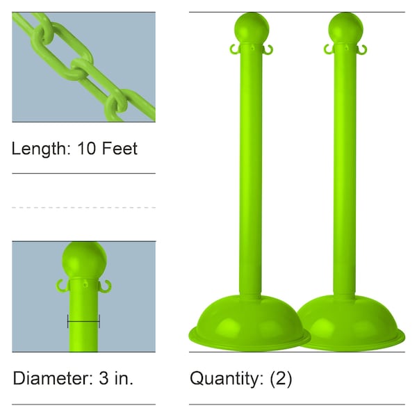 Safety Green Heavy Duty Stanchion & Chain Kit (2-Pack)