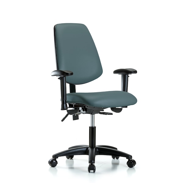 Desk Chair Adjustable Arms, 18" to 23" Height, Vinyl, Colonial Blue