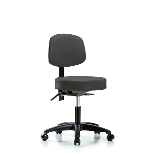 Desk Stool, Vinyl, Bk, Tilt Casters, Gry