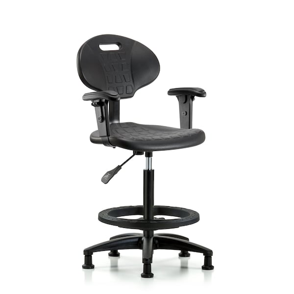 Erie Hi Bench Chair, AA, BF, Glides, 2-Way Adjustable, 23" to 33" Height, Black; Blue