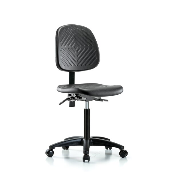 Bench Chair, Poly, Med, Bk, Casters, No Arms, 19-1/2" to 27-1/2" Height, Black; Blue