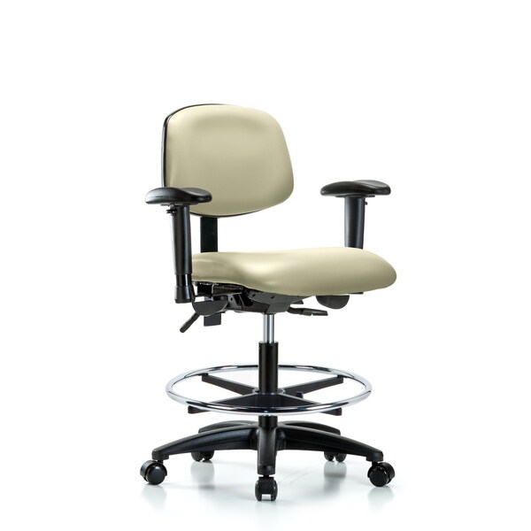 Chair, Vinyl, Med Bench, AA CF Casters, Wht, 6-Way Adjustable, 22" to 29" Height, Adobe White