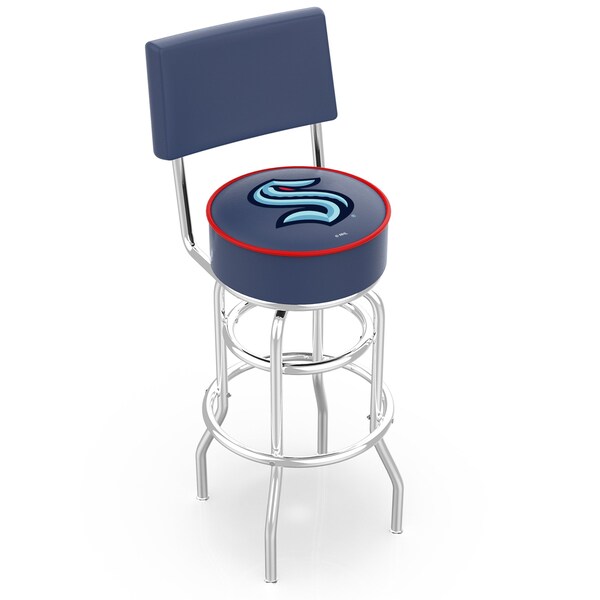 25" Chrome Double Ring Seattle Kraken Swivel Bar Stool with a Back