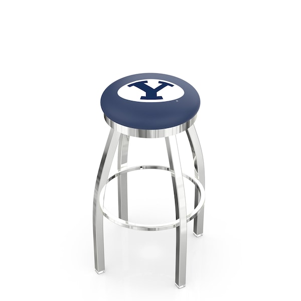 25" Chrome Brigham Young Swivel Bar Stool, Accent Ring