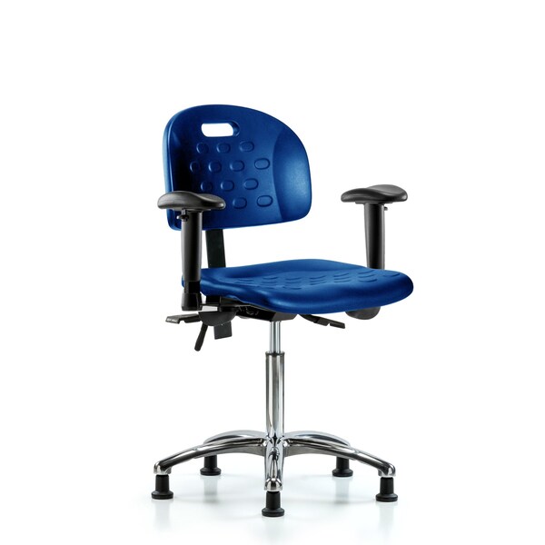 Poly Chair Chrome, Med Bench, Arms, Glides, Blue