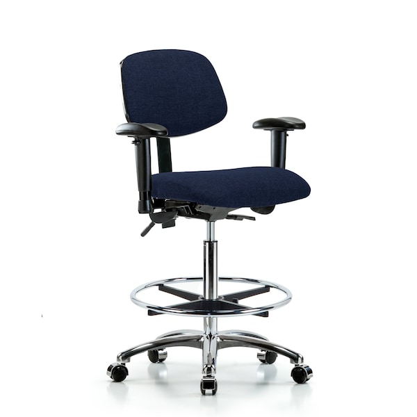High Bench Chair Chair, Fab, Hi Ben, Chr Tilt AA CF Cast, Nav, Adjustable Arms, 26" to 35-1/2" Height