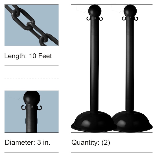 Black Heavy Duty Stanchion & Chain Kit (2-Pack)
