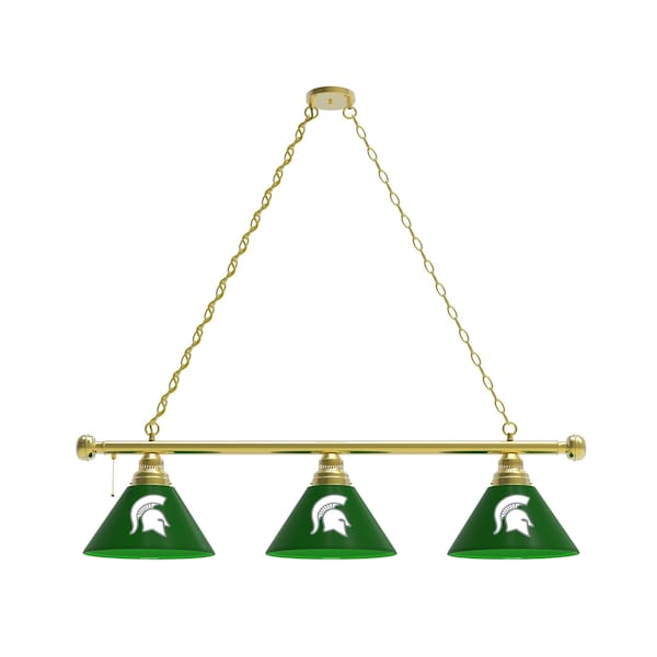 Michigan State 3 Shade Billiard Light, Brass Fixture