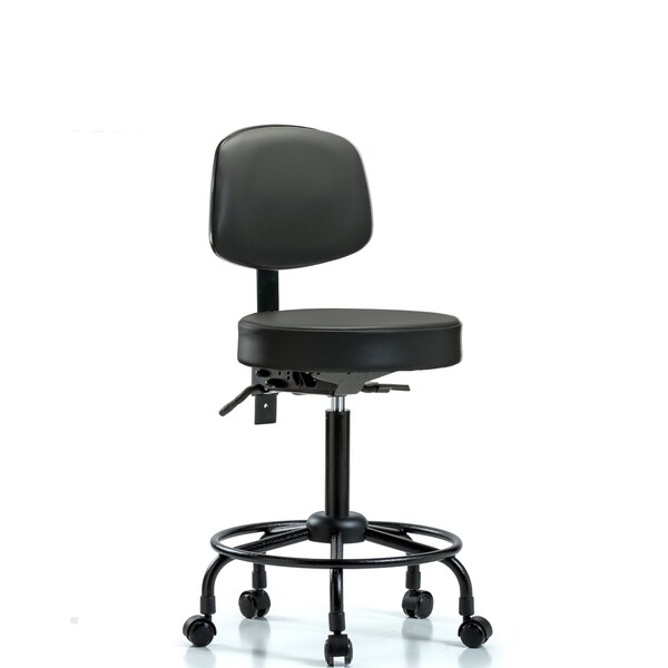 Vinyl Stool, Back, Med Bench, Round Tube Base, Tilt, Casters, Carbon