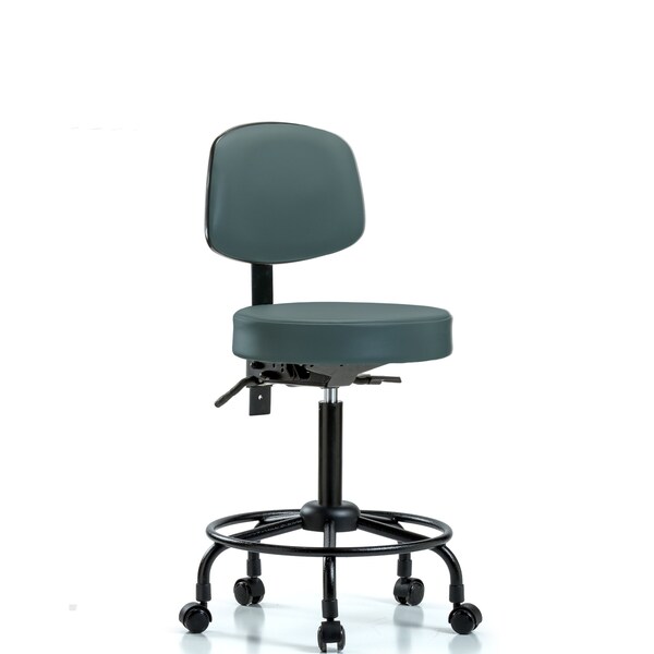 Med Bench Stool, Vinyl, Bk, RT, Casters, Blu