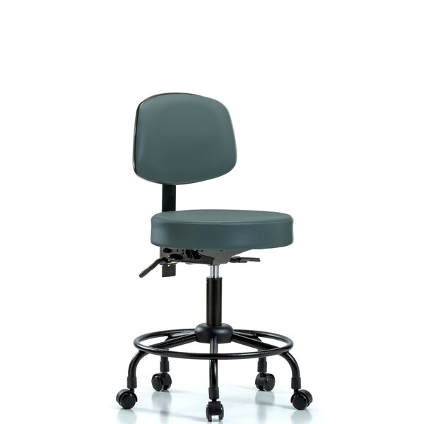 Desk Stool, Vinyl, Bk, RT, Tilt, Casters, Blu