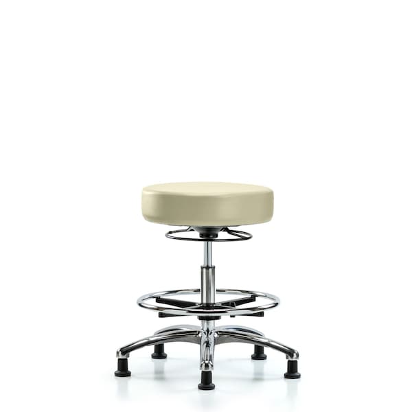 Bench Stool, Med, Vin, Chrm, CF, Glides, Wht