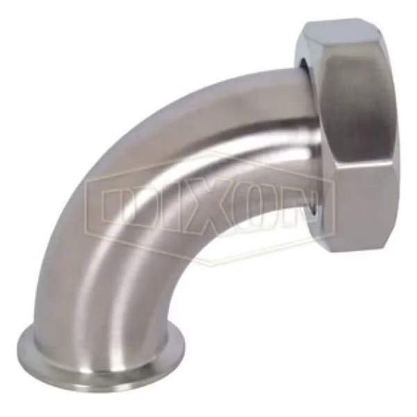 90Deg Elbow with Hex Nut, 1-1/2 in, Clamp x Plain Beveled Seat, 304 SS, Domestic