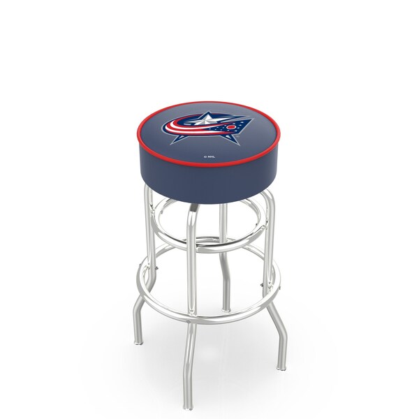 25" Columbus Blue Jackets Cushion Seat, 2-Ring Chrome Swivel Bar Stool