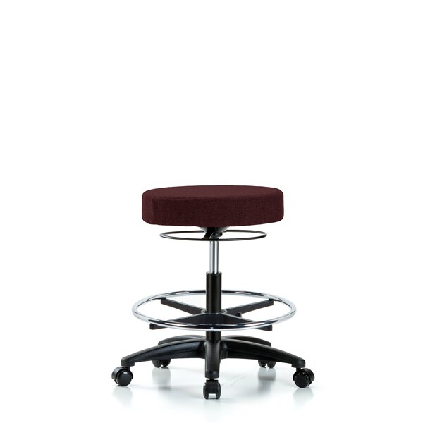 Rutledge Fab Stool without Back - Med Bench Height with Chrome Foot Ring and Casters in Burgundy Fab