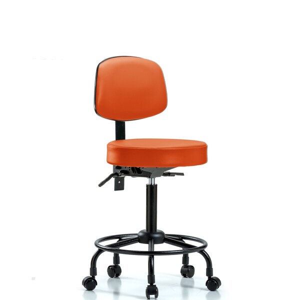 Med Bench Stool, Vinyl, Bk, RT, Cast, Org, Color: Orange Kist