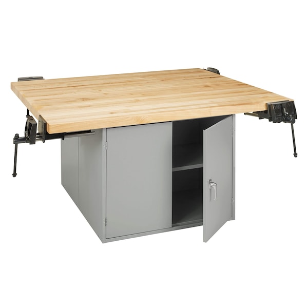 Work Bench With Vise, 64" W, 33-1/4" Height