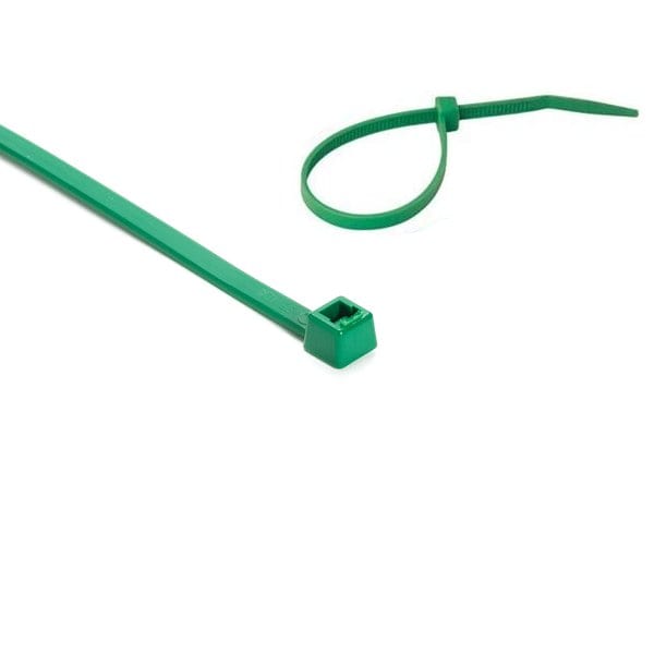 Cable Tie, 390 mm L, Green, Nylon, 100 PK