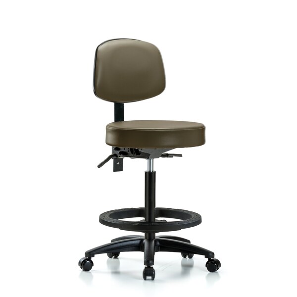 Vinyl Stool, Back, High Bench, Tilt, Foot Ring, Casters, Royal
