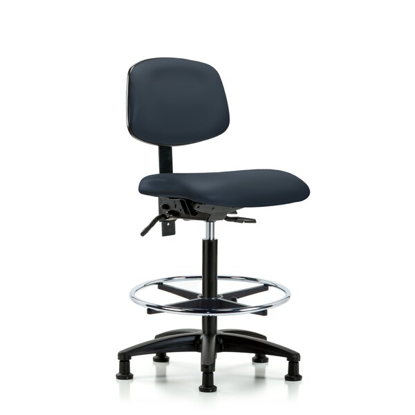 Vinyl Chair, High Bench, Tilt, Foot Ring, Glides, Navy