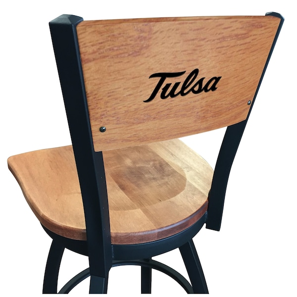 25" Blk Wrinkle Tulsa Swivel Bar Stool, Laser Engraved Back