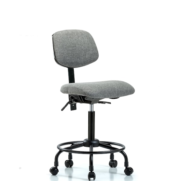 Chair, Fabric, Med Bench, RT Casters, Gry, No Arms, 22" to 29" Height, Gray