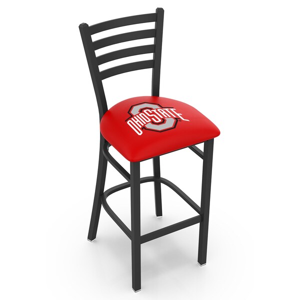 25" Blk Wrinkle Ohio State Stationary Counter Stool, Ladder Back