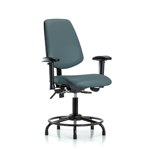 Desk Chair Adjustable Arms, 18" to 23" Height, Vinyl, Colonial Blue