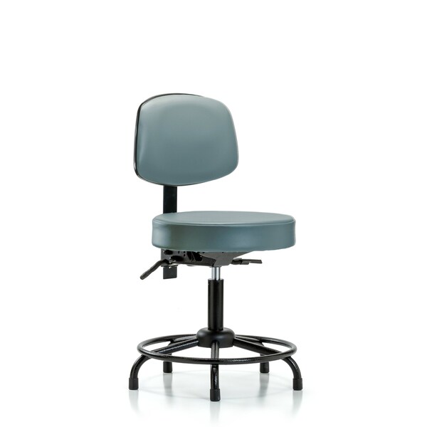 Vinyl Stool, Back, Desk, Round Tube Base, Glides, Storm
