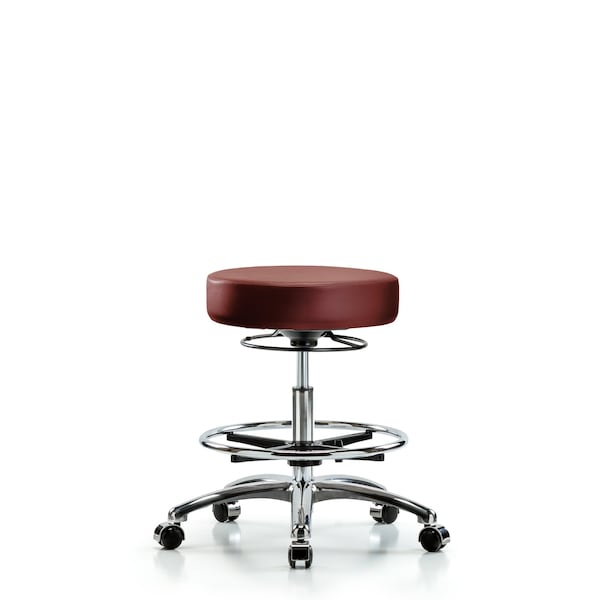 Vinyl Stool, Chrome, Med Bench, Foot Ring, Casters, Taupe