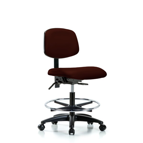 Chair, Vinyl, Med Bench, CF Casters, Burg, No Arms, 22" to 29" Height, Burgundy
