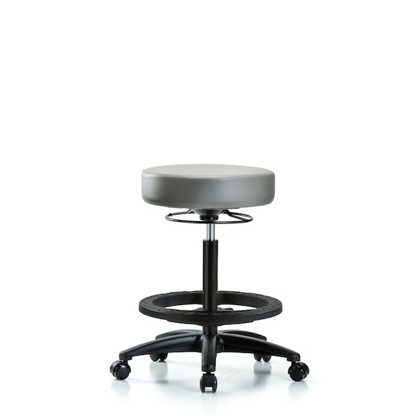 Vinyl Stool, High Bench, Foot Ring, Casters, Sterling