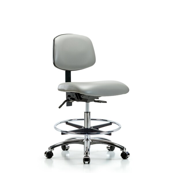 Chair, Vinyl, Med Bench, Chr CF Casters, Dov, No Arms, 22" to 29" Height, Dove