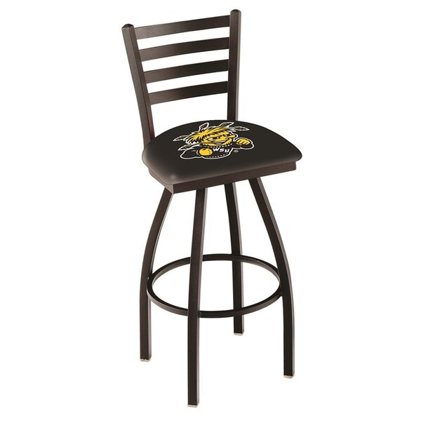 25" Blk Wrinkle Wichita State Swivel Bar Stool, Ladder Back