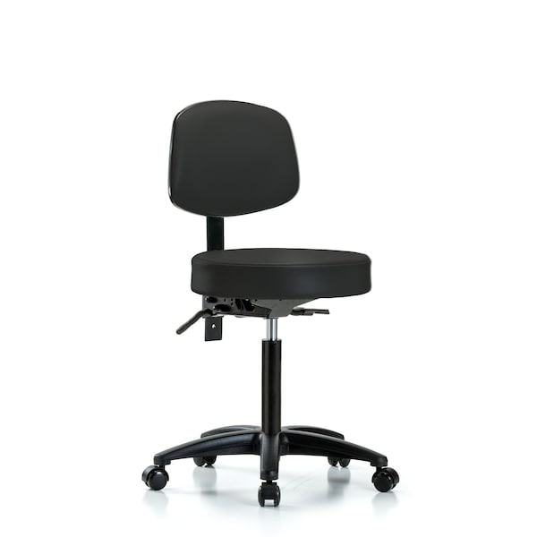Bench Stool, Med, Vinyl, Bk, Casters, BLK