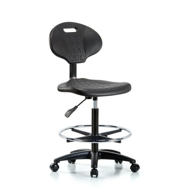 Erie Hi Bench Chair, CF, Casters, No Arms, 23" to 33" Height, Black; Blue