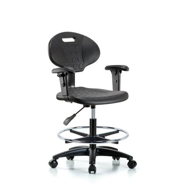 Erie Med Bench Chair, AA, CF, Casters, 2-Way Adjustable, 19" to 27" Height, Black; Blue