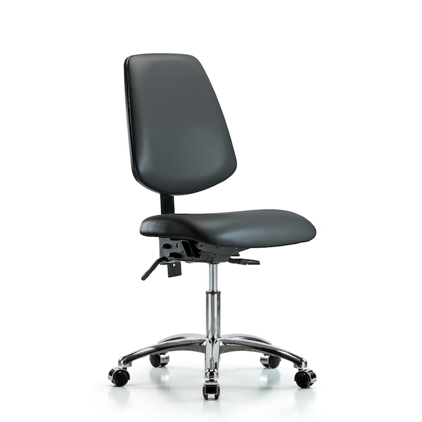 Vinyl Chair Chrome, Desk, Med Back, Tilt, Casters, Carbon
